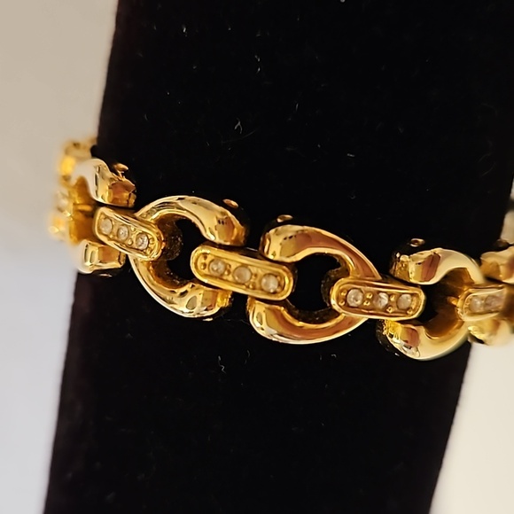 Rhinestone & Goldtone Link 6.5" Bracelet - Picture 3 of 9